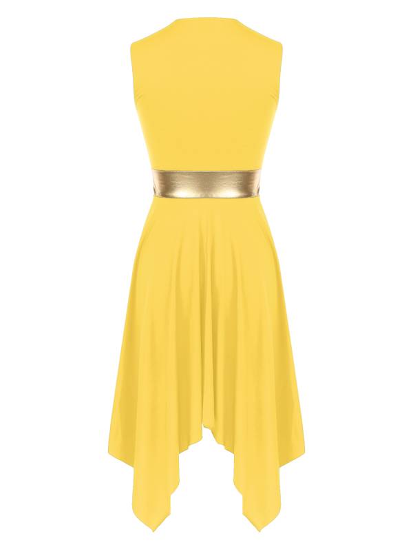 Women Sleeveless V Neck High Low Praise Dresses(no white underdress) thumb