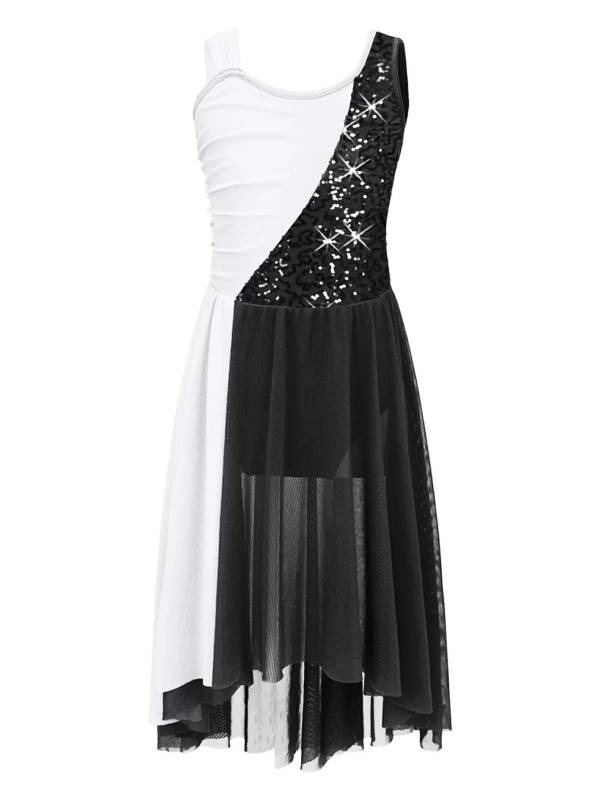 Kids Girls Colorblock Sleeveless Sequins Lyrical Dance Dress thumb