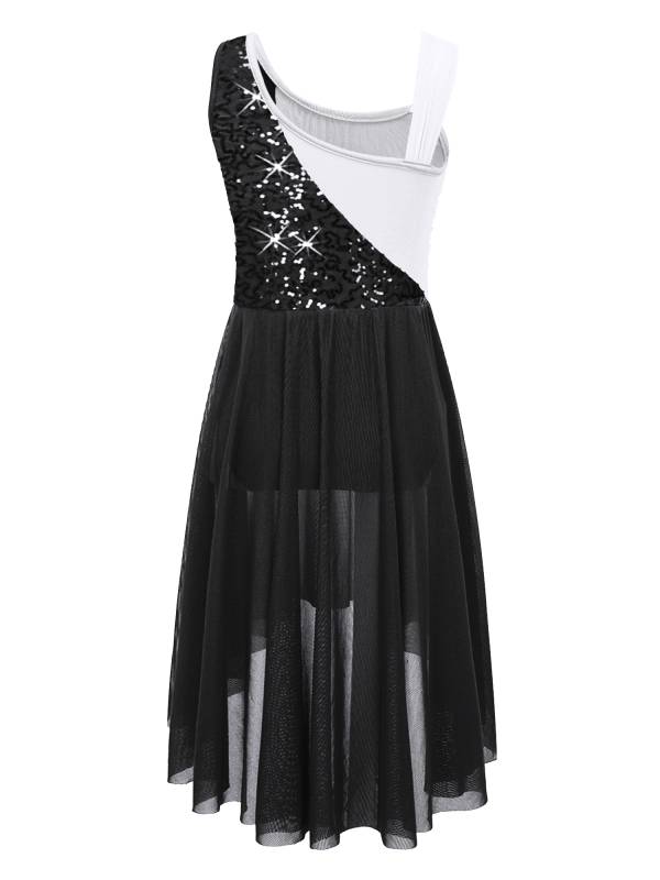 Kids Girls Colorblock Sleeveless Sequins Lyrical Dance Dress thumb