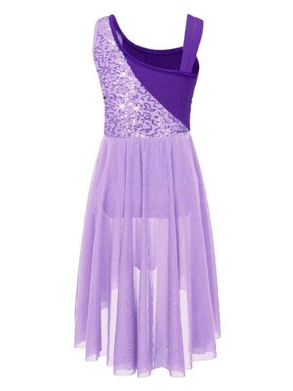Kids Girls Colorblock Sleeveless Sequins Lyrical Dance Dress thumb