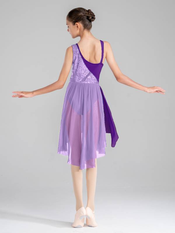 Kids Girls Colorblock Sleeveless Sequins Lyrical Dance Dress thumb