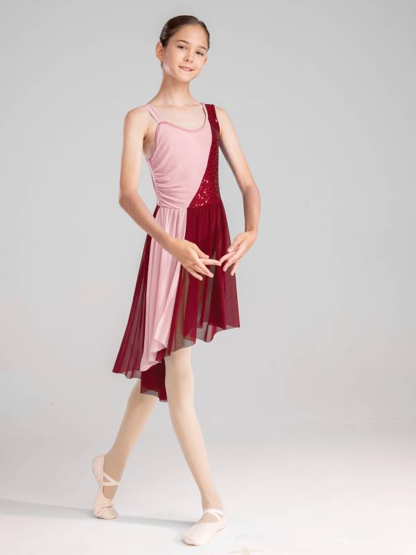 Kids Girls Colorblock Sleeveless Sequins Lyrical Dance Dress thumb