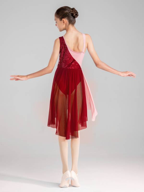 Kids Girls Colorblock Sleeveless Sequins Lyrical Dance Dress thumb