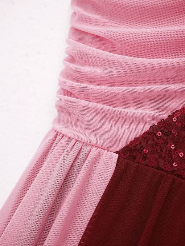 Kids Girls Colorblock Sleeveless Sequins Lyrical Dance Dress thumb
