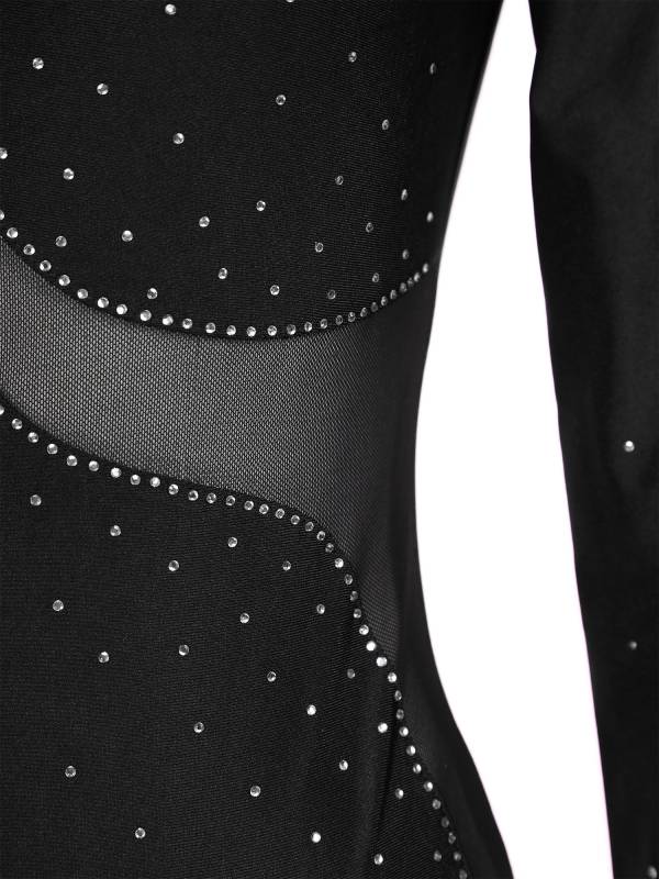 Women Long Sleeve Shiny Rhinestone Gymnastics Leotard thumb
