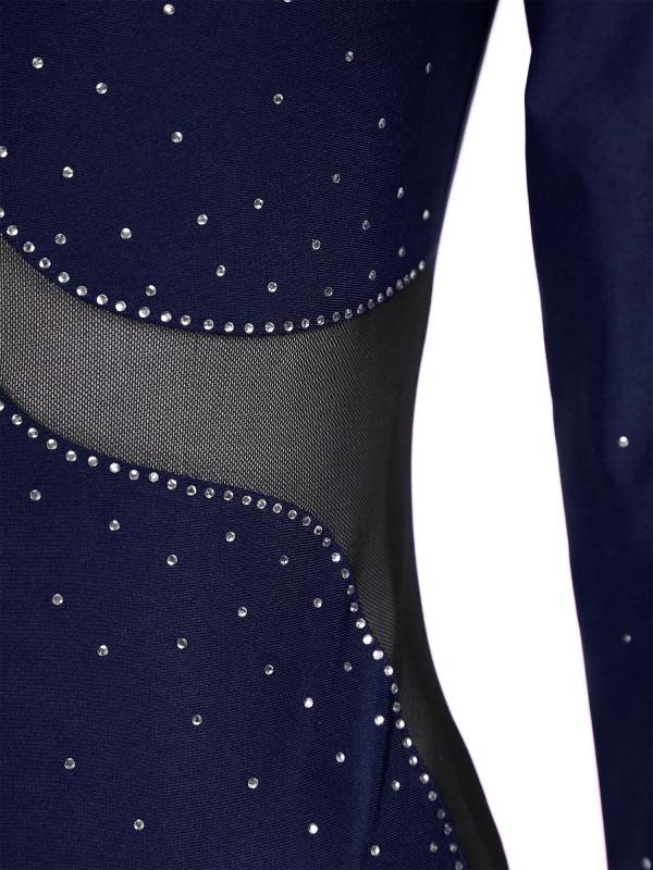 Women Long Sleeve Shiny Rhinestone Gymnastics Leotard thumb