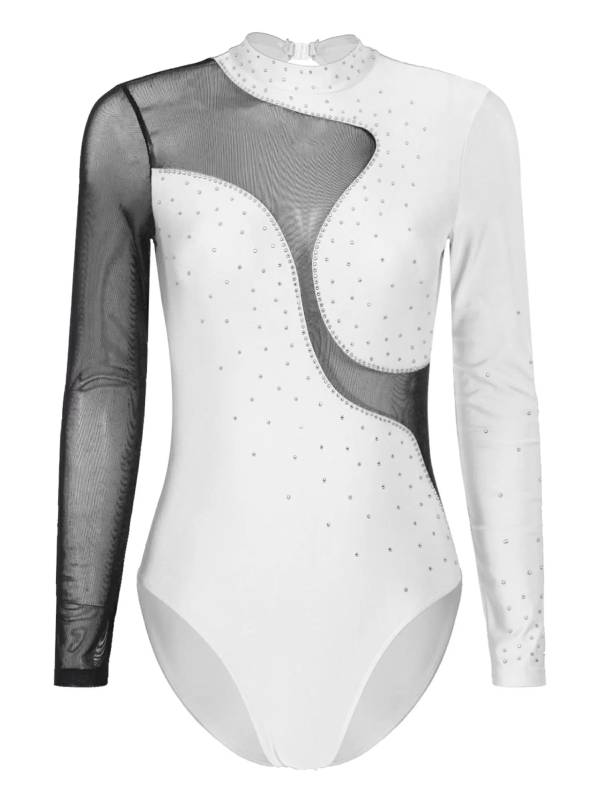 Women Long Sleeve Shiny Rhinestone Gymnastics Leotard thumb