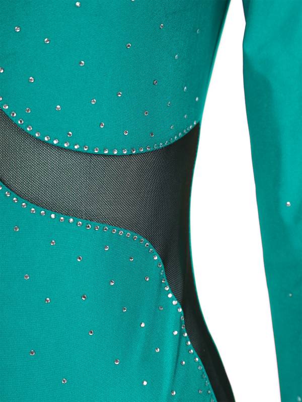 Women Long Sleeve Shiny Rhinestone Gymnastics Leotard thumb
