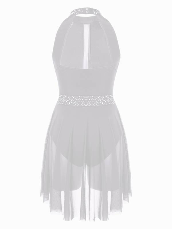 Women Sleeveless Shiny Rhinestone Figure Skating Leotard Dress thumb