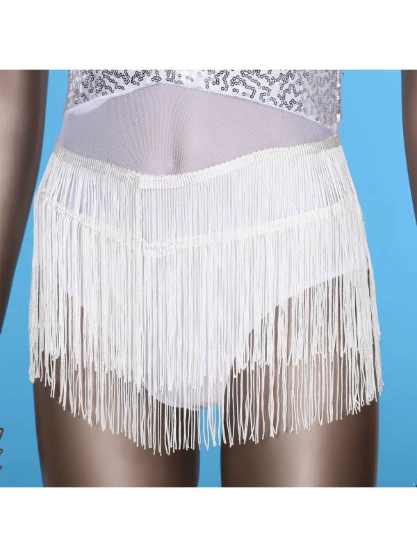 Women Sequined Tassel Latin Dance Leotard Dress thumb