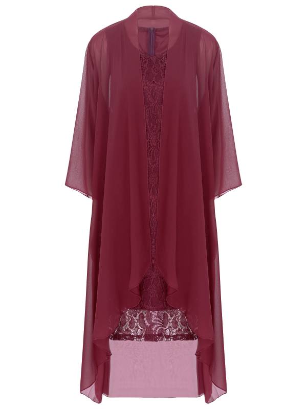 Women 2-Piece Floral Lace Sleeveless Dress and Cardigan Party Suit thumb