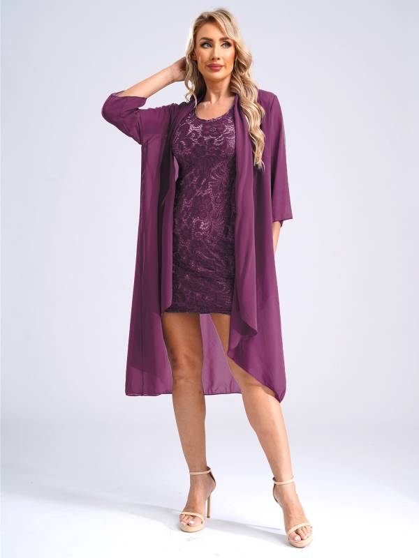 Women 2-Piece Floral Lace Sleeveless Dress and Cardigan Party Suit thumb