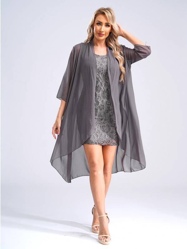 Women 2-Piece Floral Lace Sleeveless Dress and Cardigan Party Suit thumb
