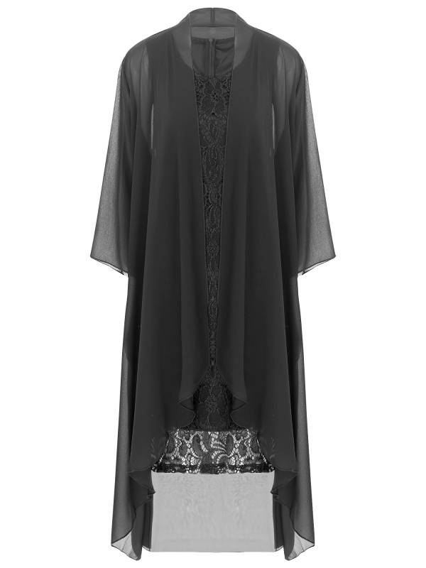 Women 2-Piece Floral Lace Sleeveless Dress and Cardigan Party Suit thumb
