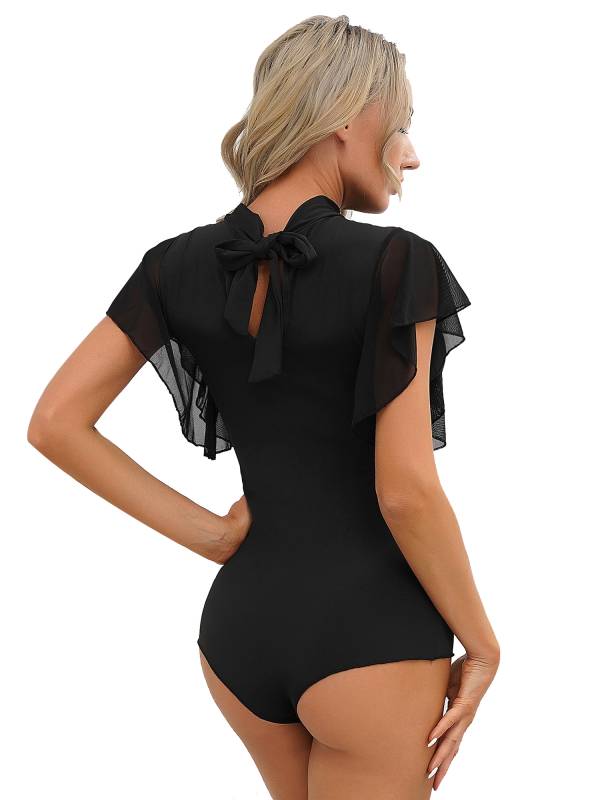 Women Ruffle Short Sleeve Cha-Cha Latin Dance Leotard thumb