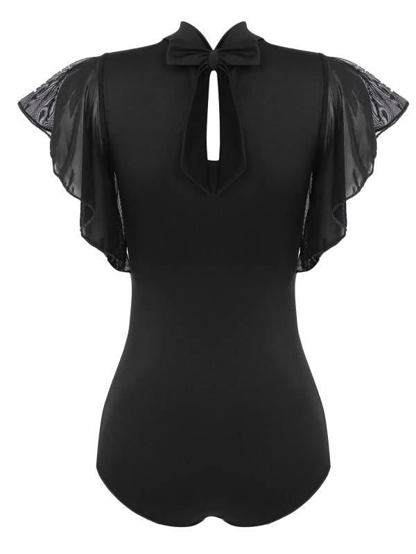 Women Ruffle Short Sleeve Cha-Cha Latin Dance Leotard thumb