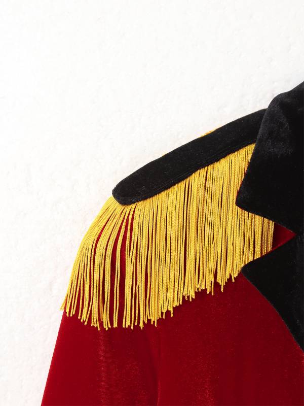 Women Color Block Circus Ringmaster Lapel Long Sleeve Velvet Tailcoat thumb