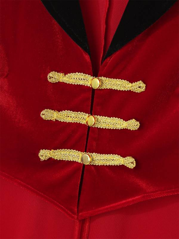 Women Color Block Circus Ringmaster Lapel Long Sleeve Velvet Tailcoat thumb