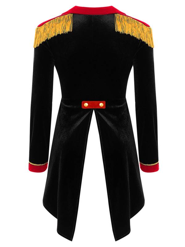 Women Color Block Circus Ringmaster Lapel Long Sleeve Velvet Tailcoat thumb
