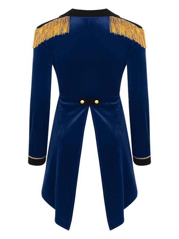 Women Color Block Circus Ringmaster Lapel Long Sleeve Velvet Tailcoat thumb