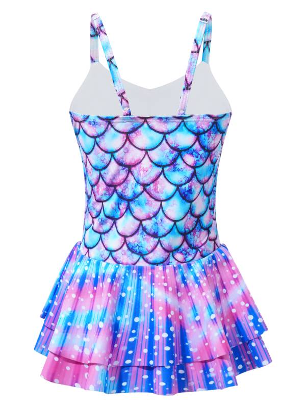 Kids Girls One-piece Mermaid Fish Scales Print Swimsuit Dress thumb