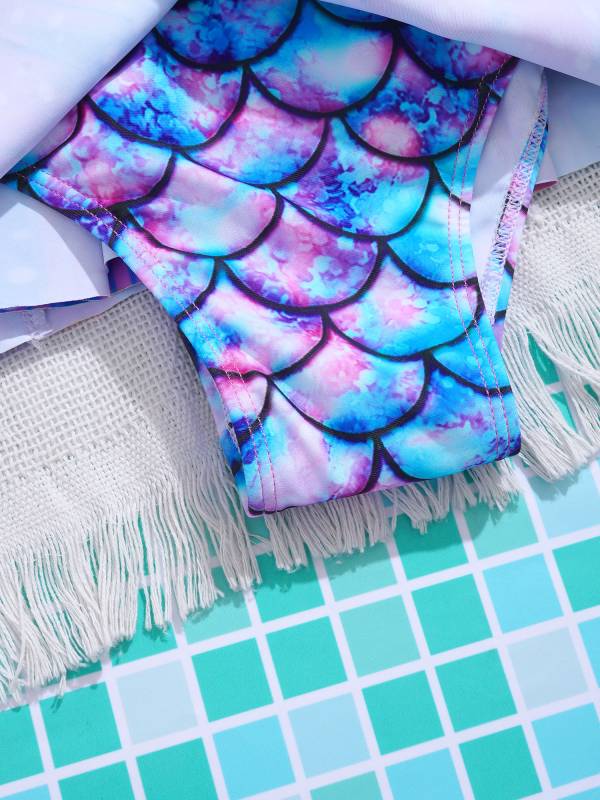 Kids Girls One-piece Mermaid Fish Scales Print Swimsuit Dress thumb