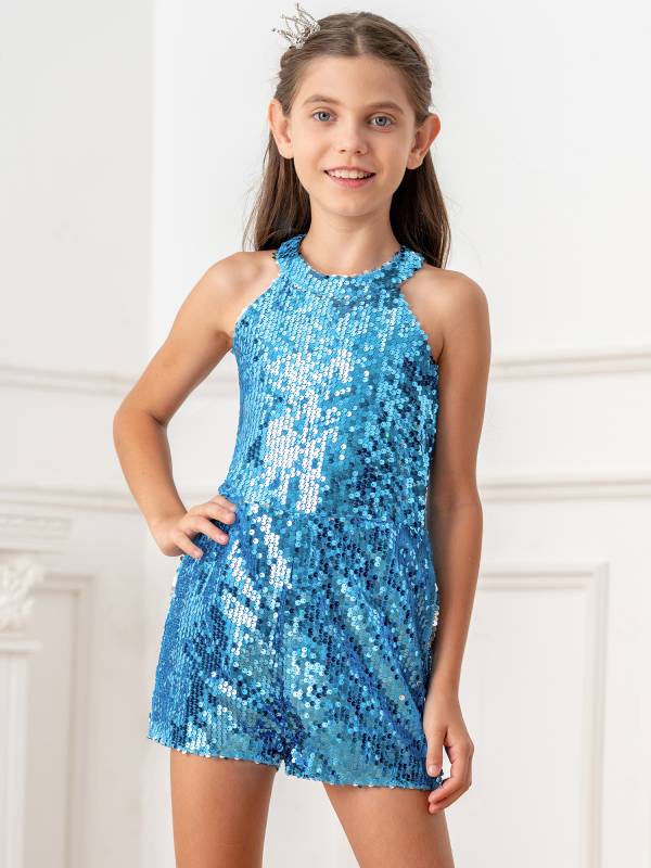 Kids Girls Allover Sequin Tank Top Jumpsuits thumb