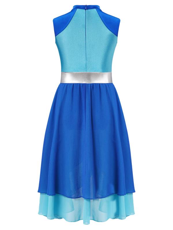 Kids Girls Color Block Tiered Wrapped Hem Praise Lyrical Dance Dress thumb