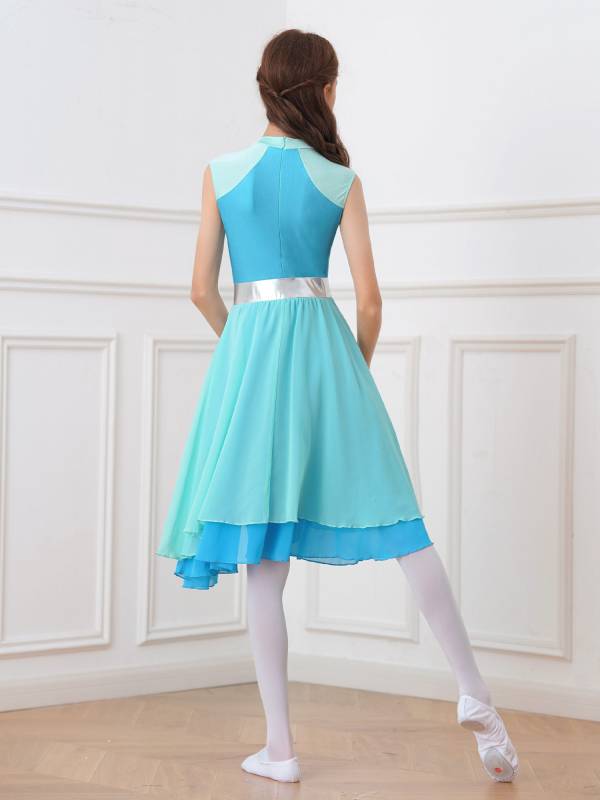 Kids Girls Color Block Tiered Wrapped Hem Praise Lyrical Dance Dress thumb