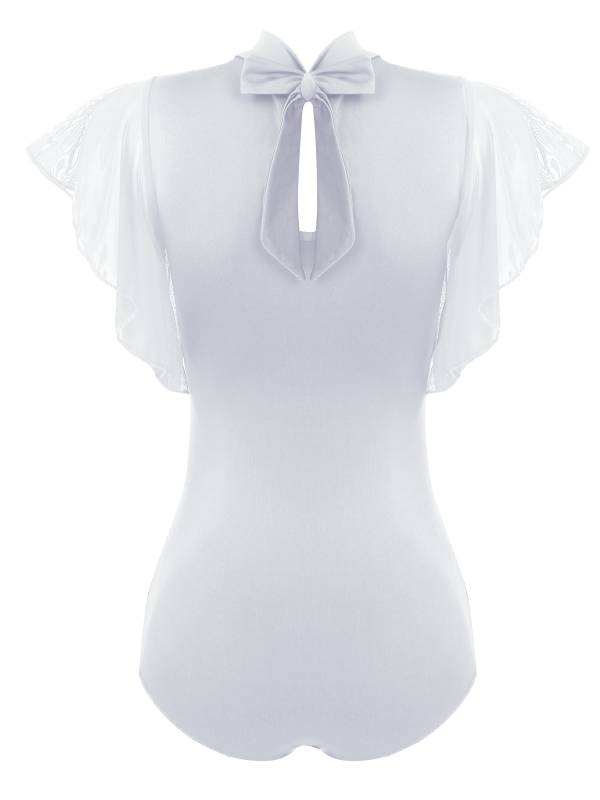 Women Ruffle Short Sleeve Cha-Cha Latin Dance Leotard thumb