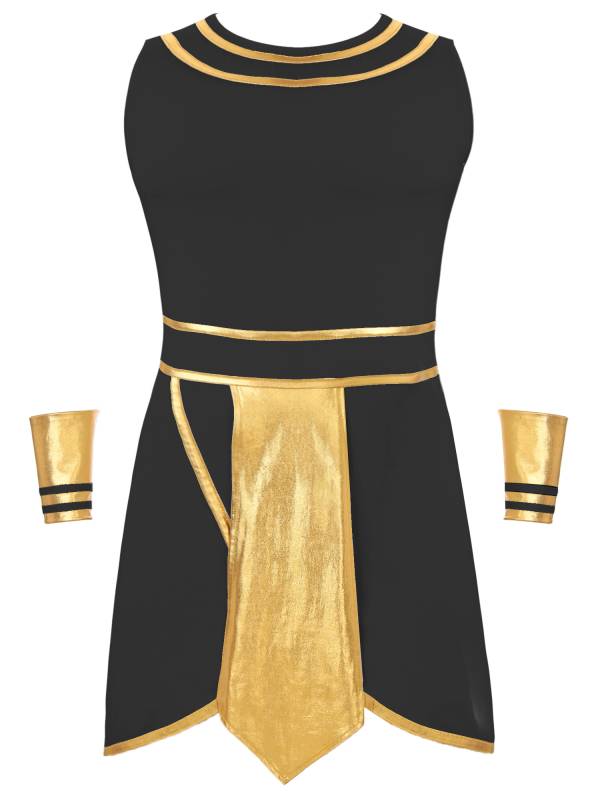 Men Ancient Egypt Halloween Costume Sleeveless Dress with Cuffs thumb