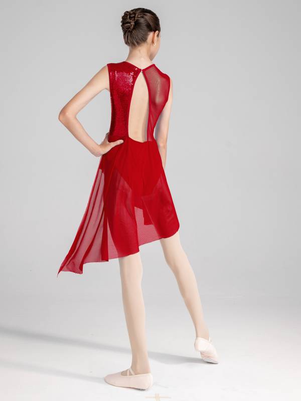 Kids Girls Sleeveless Sequins Irregular Lyrical Dance Dress thumb