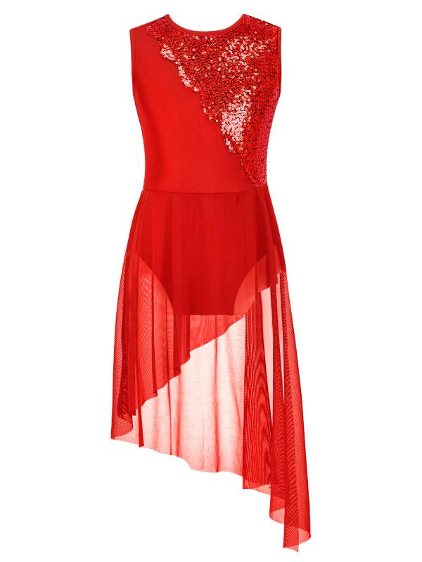 Kids Girls Sleeveless Sequins Irregular Lyrical Dance Dress thumb