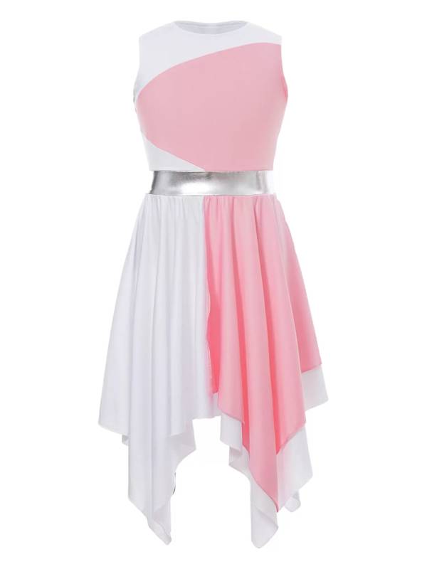 Kids Girls Sleeveless Colorblock Praise Worship Dance Dress thumb