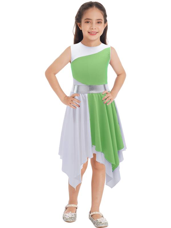 Kids Girls Sleeveless Colorblock Praise Worship Dance Dress thumb
