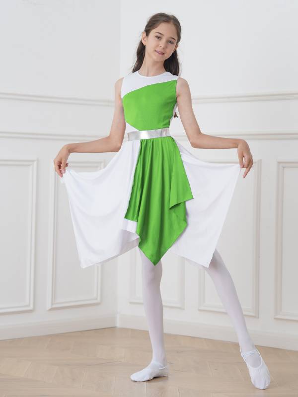 Kids Girls Sleeveless Colorblock Praise Worship Dance Dress thumb