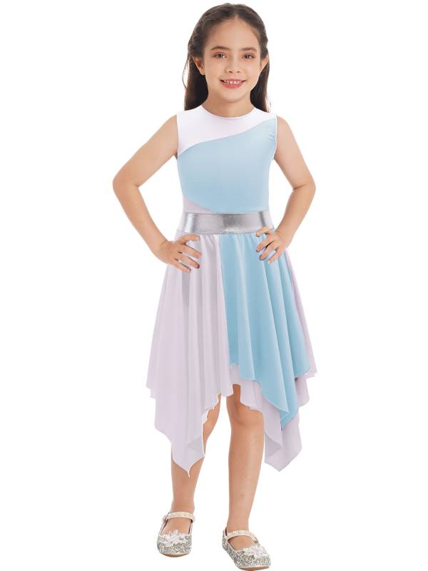 Kids Girls Sleeveless Colorblock Praise Worship Dance Dress thumb