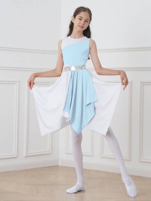 Kids Girls Sleeveless Colorblock Praise Worship Dance Dress thumb