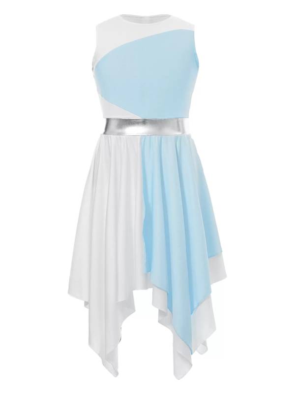 Kids Girls Sleeveless Colorblock Praise Worship Dance Dress thumb