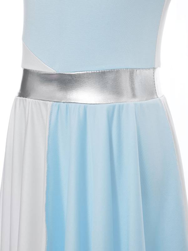 Kids Girls Sleeveless Colorblock Praise Worship Dance Dress thumb