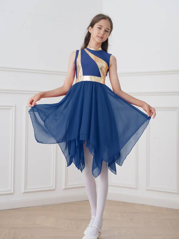 Kids Girls Metallic Sleeveless Praise Dance Dress thumb