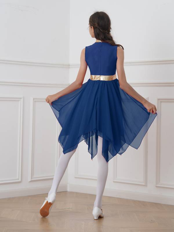 Kids Girls Metallic Sleeveless Praise Dance Dress thumb