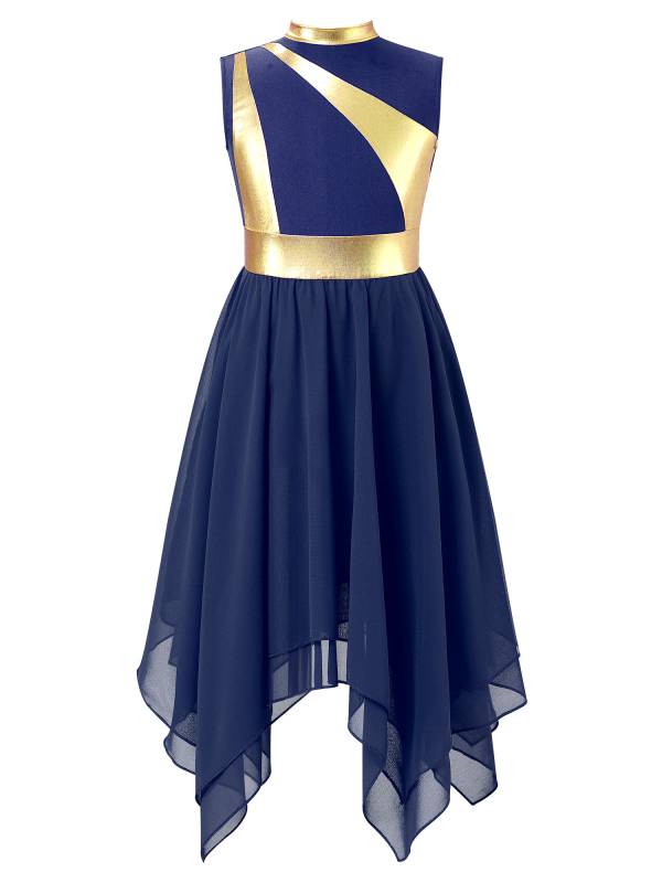 Kids Girls Metallic Sleeveless Praise Dance Dress thumb