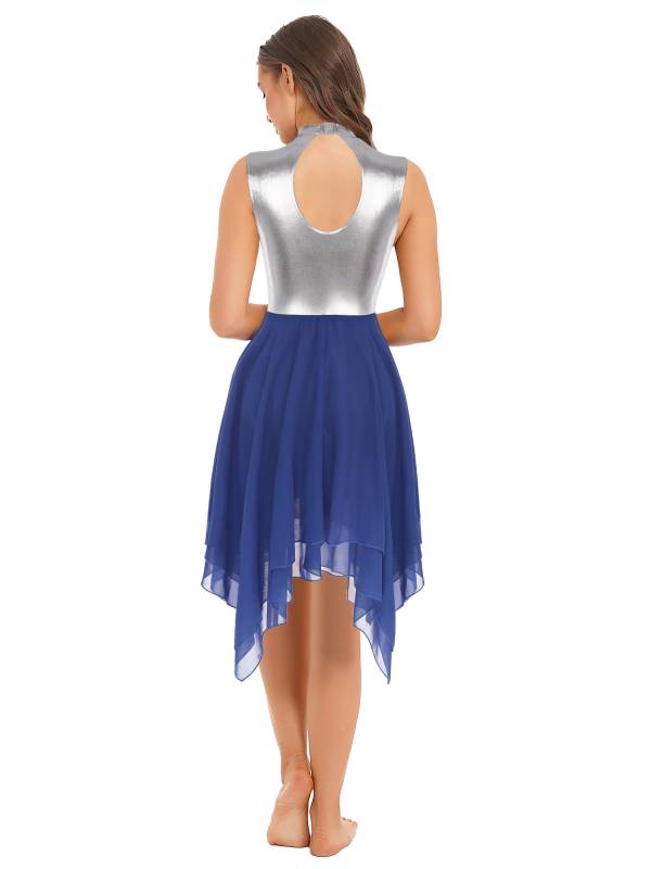 Women Sleeveless Metallic Color Block Lyrical Dance Dress thumb