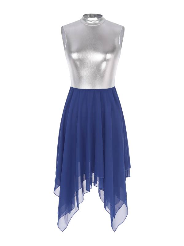 Women Sleeveless Metallic Color Block Lyrical Dance Dress thumb