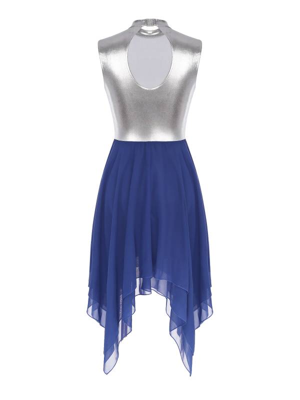 Women Sleeveless Metallic Color Block Lyrical Dance Dress thumb