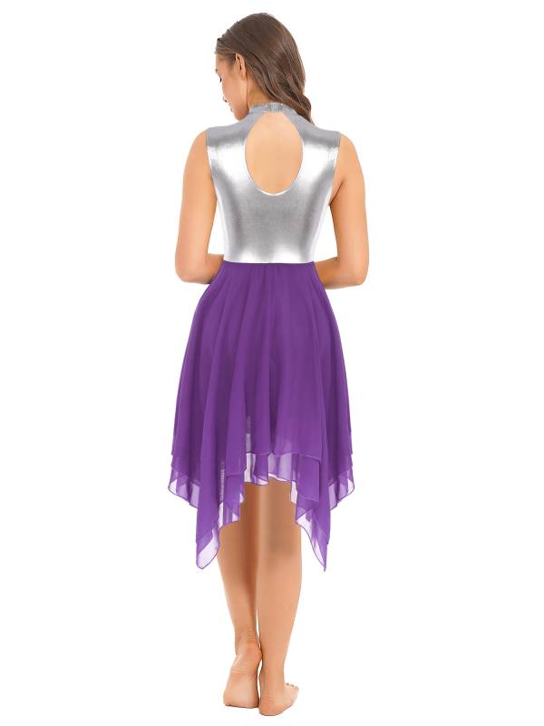 Women Sleeveless Metallic Color Block Lyrical Dance Dress thumb
