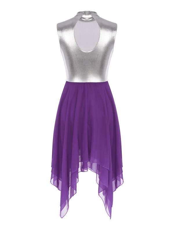 Women Sleeveless Metallic Color Block Lyrical Dance Dress thumb