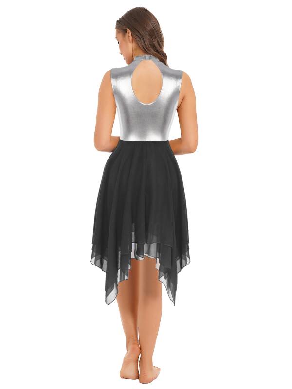 Women Sleeveless Metallic Color Block Lyrical Dance Dress thumb