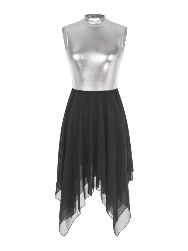 Women Sleeveless Metallic Color Block Lyrical Dance Dress thumb